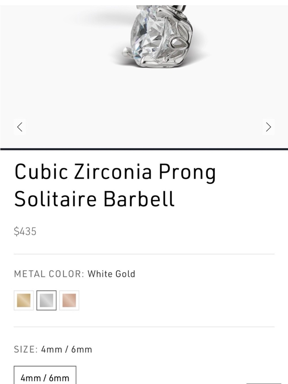 Cubic Zirconia Prong Solitaire Barbell